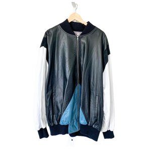 Custom Colorblock Black/White/Teal Bomber Jacket